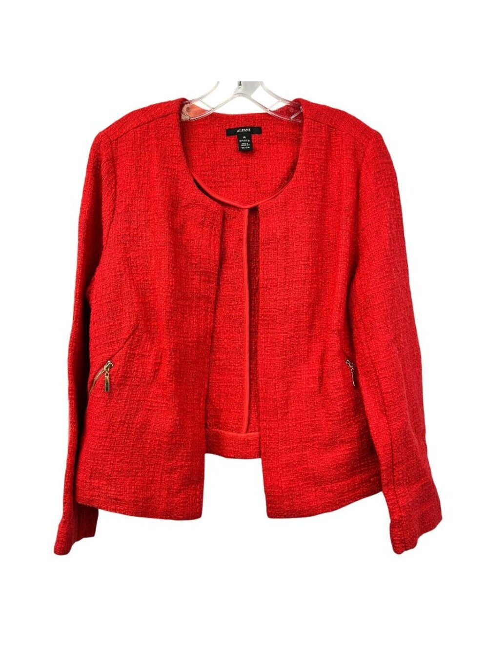 Alfani Womens Red Long Sleeve Open Front Zipper Pocket Blazer Jacket Size 14